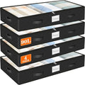 SpaceWhisper 90L Under Bed Storage Containers, 4-Pack Storage Bins with Clear Top, Foldable Closet Organizers and Storage with Label Holder for Clothing, Blankets, Comforter & Pillows(Black)-Ruum Studio Home