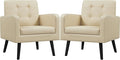 Yaheetech Mid-Century Accent Chairs, PU Leather Modern Upholstered Living Room Chair, Cozy Armchair Button Tufted Back and Wood Legs for Bedroom/Office/Cafe Beige 2PCS-Ruum Studio Home
