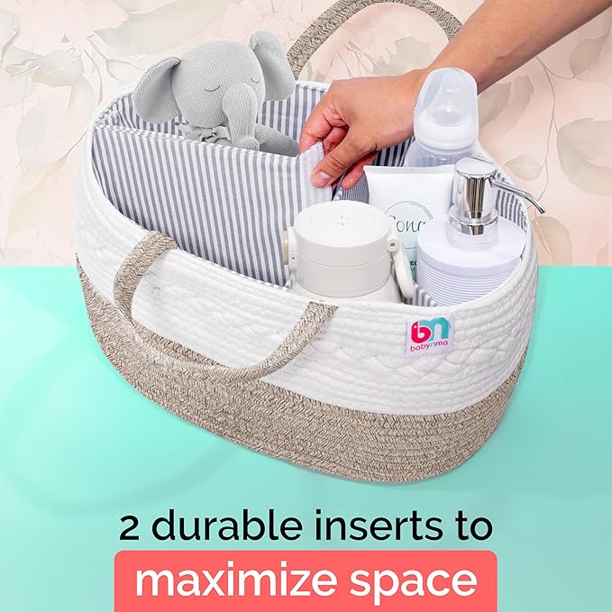 Rope Diaper Caddy - Storage for Baby and Toddler Items - Portable Cotton Organizer Easily Holds Diapers, Wipes, Clothing - Useful for Nursery, Bedroom (Beige, Extra Large)-Ruum Studio Home