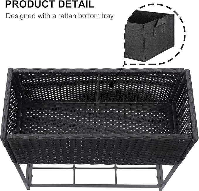 SUNNYPARK Tall Planters for Outdoor Plants Rattan Modern Elevated Planter Box with Removable Liners Indoor Outdoor Porch Patio Flower Pot (27.5’’ x 12’’ x 27.5’’)-Ruum Studio Home