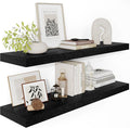 Black Floating Shelves for Wall 36 Inches Long, 12" Deep Wall Shelves 2" Thick, Heavy Duty Shelf for Bedroom, Bathroom, Living Room, Kitchen, Office, Home Decor, Modern Shelf Set of 2, 36" X 12" X 2"-Ruum Studio Home