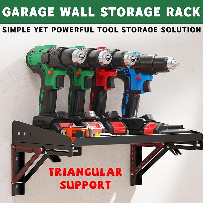 ULIBERMAGNET Garage Folding Storage Rack Shelves,100LB Metal Wall Mounted Adjustable Rail Shelf for Garage,Power Tools,Toolbox,Storage Shelves with Lip for Workshop Kitchen Office (2 Pack)-Ruum Studio Home