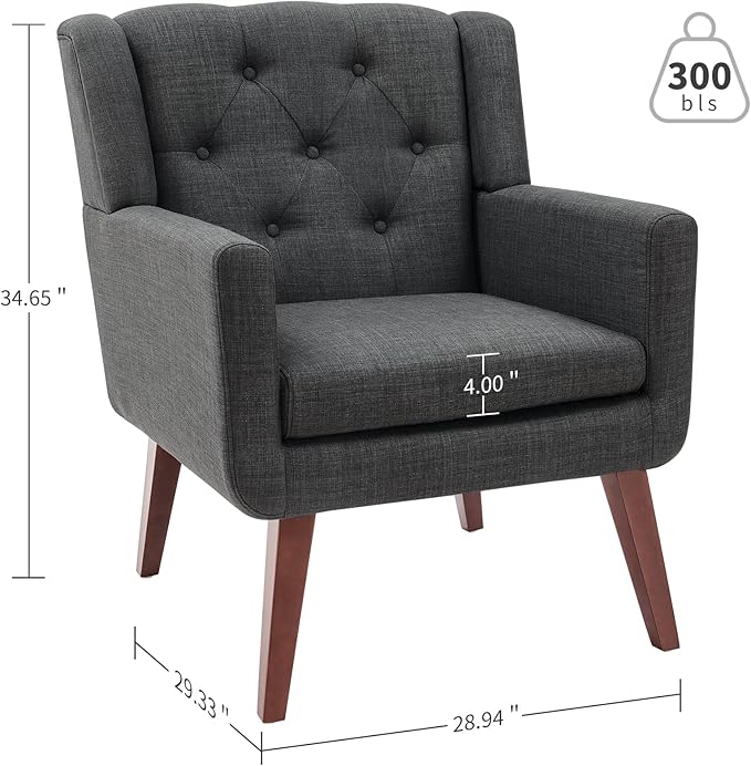 Accent Chair Button-Tufted Upholstered Living Room Chairs Comfy Reading Chair Mid Century Modern Chair with Linen Fabric Lounge Arm Chairs for Living Room Bedroom (Grey Set of 2)-Ruum Studio Home