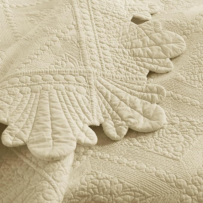 MarCielo 3-Piece 100% Cotton Oversized Bedspread Lightweight Quilt Coverlet Embroidery Farmhouse Bedding Set (Tk Beige Khaki, Oversized King (118"x106"))-Ruum Studio Home