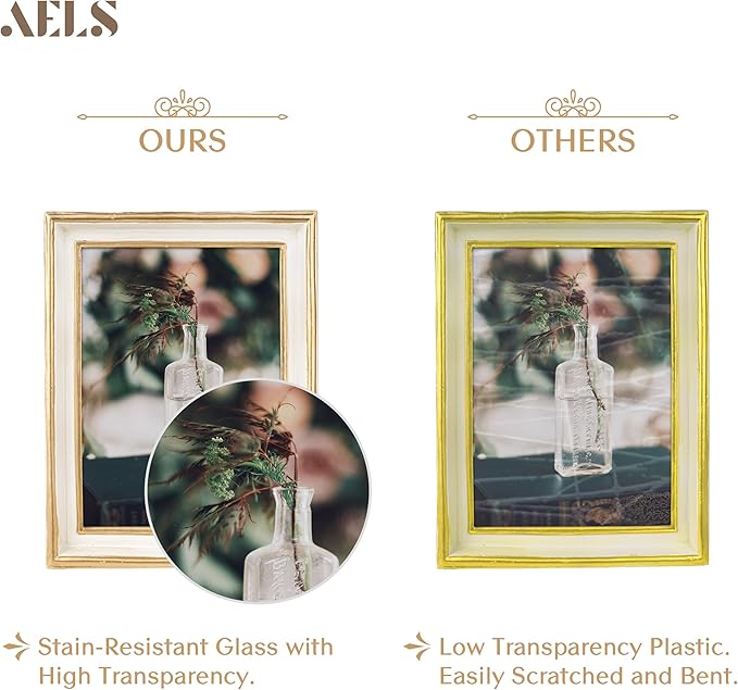 AELS 5x7 Inch Vintage Picture Frame, Elegant Antique Photo Frames with Glass Front, Photo Display, Tabletop Wall Hanging, Gift Ideas, Off-white with Gold Trim-Ruum Studio Home