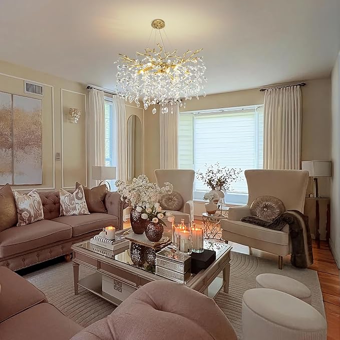 Modern Crystal Chandelier, 30" Chandeliers for Dining Room,Gold K9 Crystal Tree Branches Crystal Chandelier,10-Light Living Room Chandeliers, Fo Entryway,Foyer,Bedrooms-Ruum Studio Home