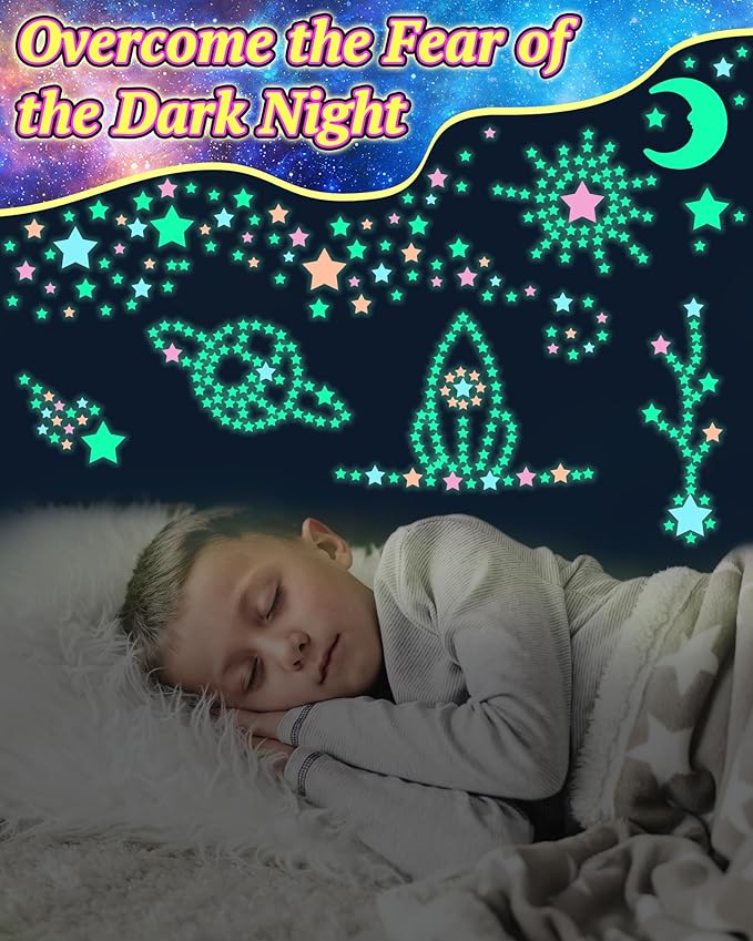 201 Pcs Glow in The Dark Stars Stickers for Ceiling, Multicolor Toddler Wall Room Decor Gifts, Luminous 3D Glowing Stars Stocking Stuffers for Kids Boys Girls-Ruum Studio Home