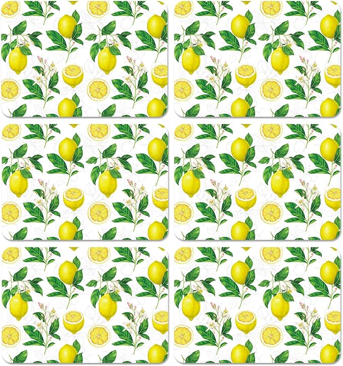 Lemon Placemats Set of 6 Summer Plastic Table Mats Yellow Lemonade Theme Place Mats Washable Vinyl Rustic Holiday Table Decoration for Indoor Outdoor Party Kitchen Dining-Ruum Studio Home