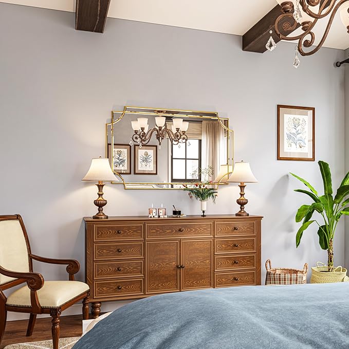 Kelly Miller 30"x48" Large Gold Mirror for Wall Decor, Modern Decorative Mirror Rectangle Wall Vanity Mirror Bevelled Full Length Mirror for Bathroom Living Room Bedroom Farmhouse Fireplace Entryway-Ruum Studio Home