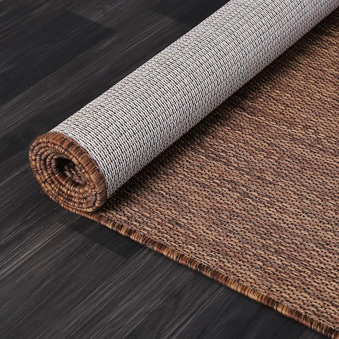 Washable Indoor Outdoor Rug Weather Resistant Carpet Modern Solid for Porch Deck Balcony Backyard Patio Rug 5x7 Gold Brown-Ruum Studio Home