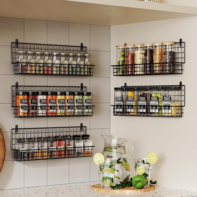 X-cosrack Spice Rack Organizer, 5-Tier Wall Spice Rack, Stackable Hanging Spice Jars Storage Racks, Great for Kitchen and Pantry, Up to Storage 48 Jars(Patent No.:D909138S)-Ruum Studio Home