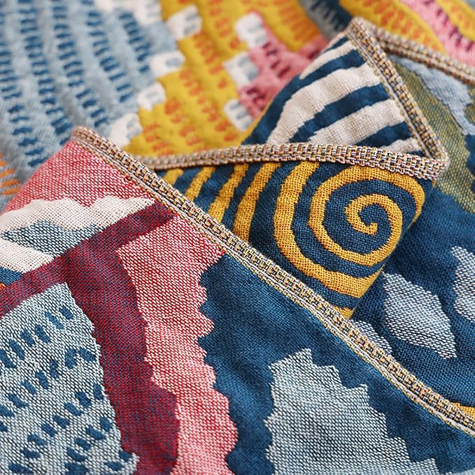 Boho 100% Cotton Muslin Blanket 4-Layer Gauze 80 x 90 Inches Summer Cooling Blanket Floral Decor Soft Cozy for Sofa Bed Coverlet Both Sides (Boho Stars, 80 x 90 in)-Ruum Studio Home