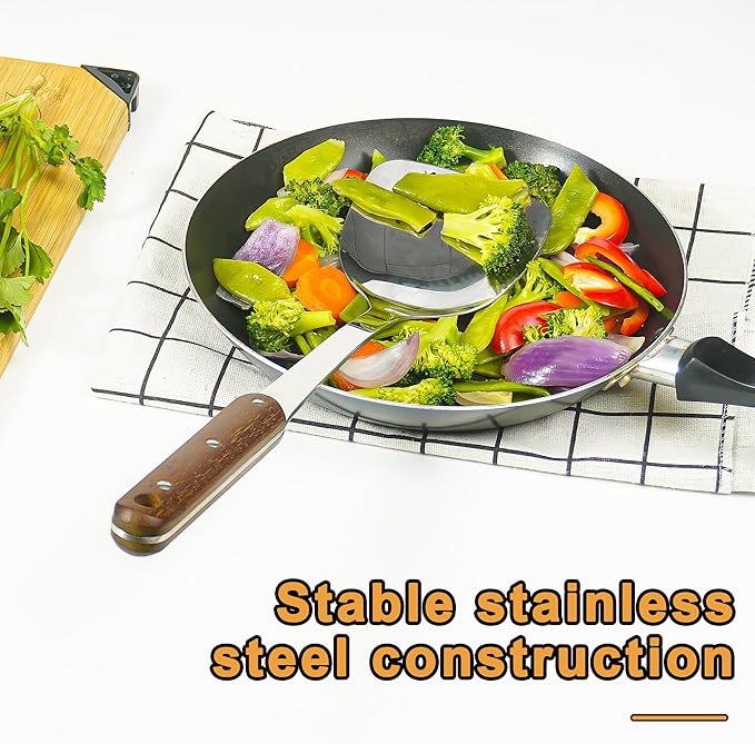 FJNATINH Stainless Steel Wok Spatula,Ladle,Skimmer Ladle Tool Set,Mirror Polished Cooking Utensils with Wooden Handle,Easy to Clean Wok Accessories,Sliver 3 PCS-Ruum Studio Home