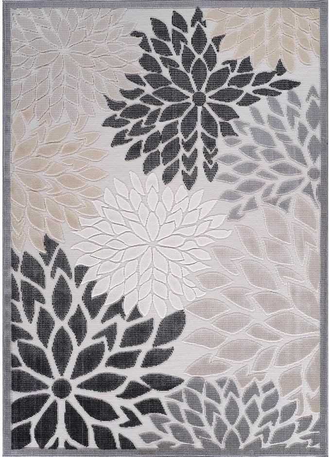 Beverly Rug Outdoor Rug 6x9 Modern Floral Tropical Area Rugs for Indoor and Outdoor Patio Easy to Clean Non Shedding Living Room Porch Garden Washable Outside Carpet (6 x 9 Beige)-Ruum Studio Home