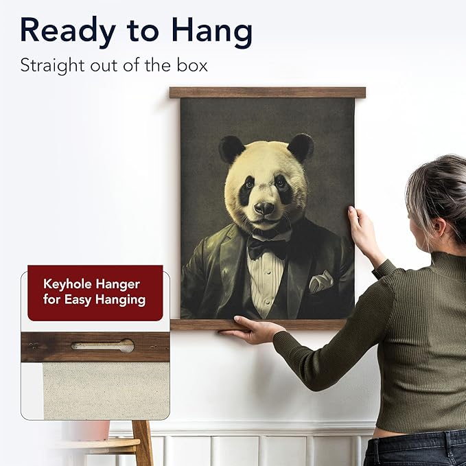 American Art Decor Hanging Linen Dapper Suit Panda Tapestry Vintage Animal Wall Art Hanging-Ruum Studio Home
