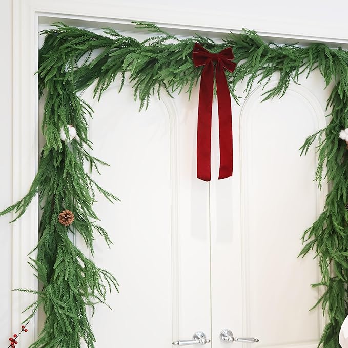 2PCS 9FT Christmas Garland Norfolk Pine Garland Real Touch Artificial Greenery Garland for Mantle Fireplace Table Indoor Outdoor Decor (Normal)-Ruum Studio Home