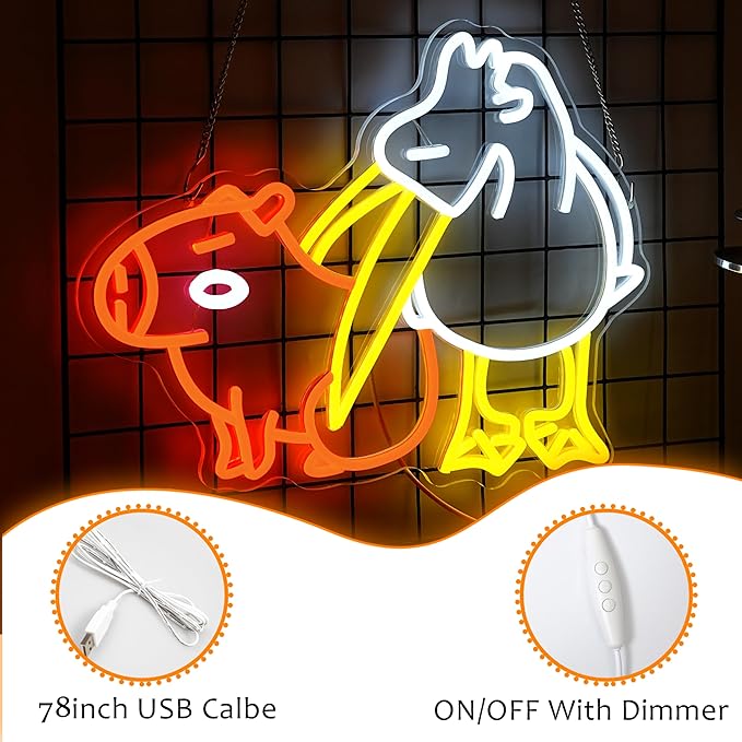 LISIGNVE Capybara Pelican Neon Sign for Wall Decor Funny Capybara Led Neon Light Sign Pelican Neon Light for Children's Room Kindergarten Bedroom Zoo Art Wall Decor(16.5”*12.6”)-Ruum Studio Home