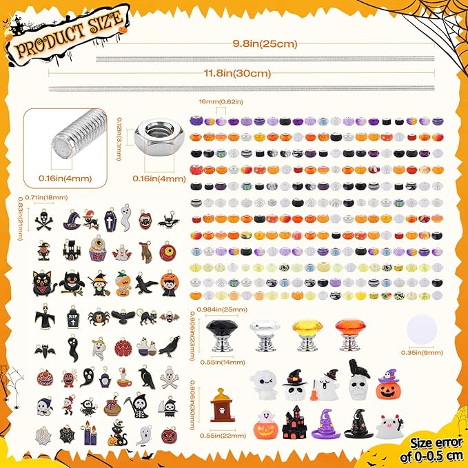 358PCS Halloween Beaded Garden Stakes, DIY Halloween Fairy Wand Garden Stake Decorative Kit with 12 in or 10 in Threaded Rod, Crystal Top, Large Holes Bead, Pendant for Outdoor or Indoor Decoration-Ruum Studio Home