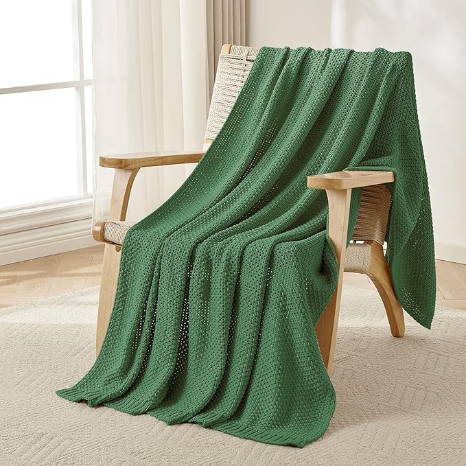 Joydeco Chunky Cable Knit Throw Blanket, Lightweight 100% Cotton Soft Cozy Throw Twin Blanket for Couch Bed and Sofa, Rustic Breathable Farmhouse Blanket Gift for Women Men(Olive Green, 51"x63")-Ruum Studio Home