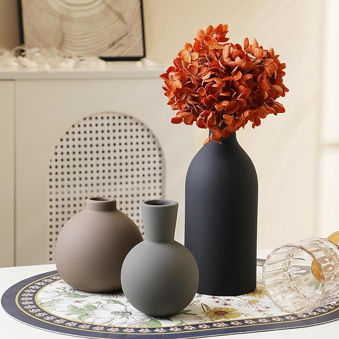 Ceramic Vase Set of 3, Vases Home Decor Rustic Farmhouse Decor Pottery Vases for Bouquet Pampas Grass Dried Fresh Flowers, Living Room, Kitchen, Bedroom, Bathroom, Entryway Mantel, Decor -Multicolor-Ruum Studio Home
