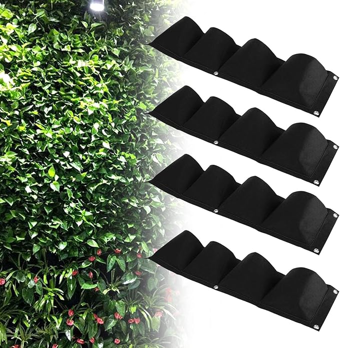 Atyhao Vertical Hanging Outdoor Wall Planter 4Pcs 4 Pocket Plant Grow Bag Wall Mounted Reusable Degradable Felt Garden Planter Herbs, Succulents Artificial Pl or Flowers. (Black)-Ruum Studio Home