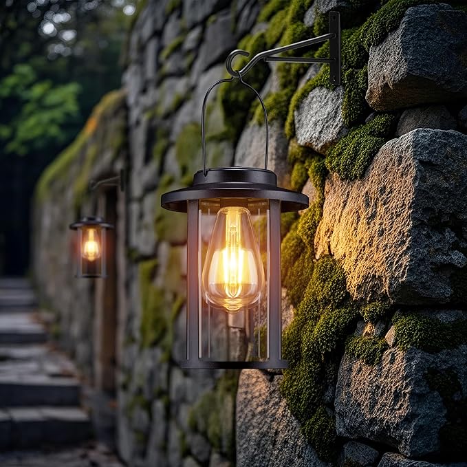 Solar Lantern Outdoor,Hanging Solar Lights Waterproof,Outdoor Wall Light Fixtures wiht Bulb,Outside Porch Lights Wall Mount for Front Garage Chicken Coop Farmhouse,2 Pack-Ruum Studio Home