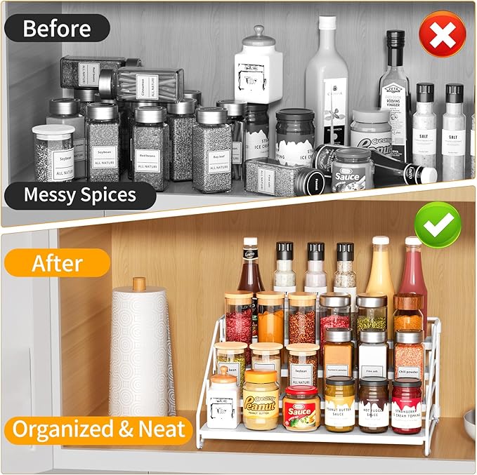 RCHYFEED Spice Rack Organizer for Cabinet, 4 Tier Spice Organization for Cabinet Depth Adjustable,Tierd Spice Rack Seasoning Organizer for Kitchen Countertop Pantry, Metal(1 Pack)-Ruum Studio Home