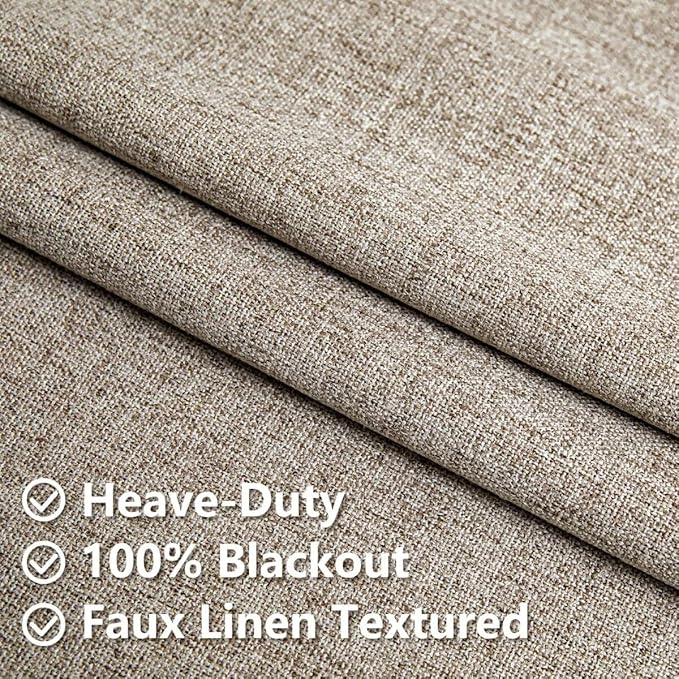 Linen Curtains 108 Inches Long 2 Panels Set, 100% Blackout Curtains Textured Thermal Insulated, Grommet Light Blocking Drapes for Living Room Bedroom Luxury Decor(52W × 108L inch, Linen)-Ruum Studio Home
