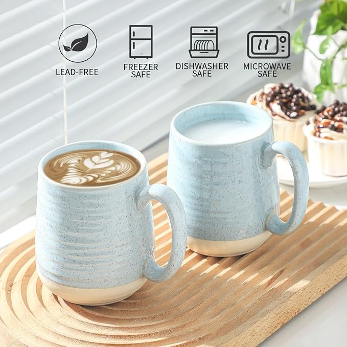 Hasense Porcelain Coffee Mugs Set of 6, 15 Ounce Large Ceramic Coffee Cups Set with Handle for Latte, Tea, Cocoa and Hot Chocolate, Sky Blue Coffee Mugs for Men and Women, Microwave Safe-Ruum Studio Home