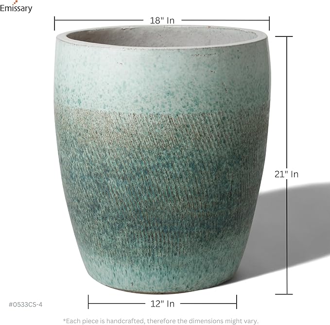 Emissary Bullet 18 in. Coastal Splash Ceramic Round Planter (18 in. L x 18 in. W x 21 in. H) with Drainage Hole-Ruum Studio Home