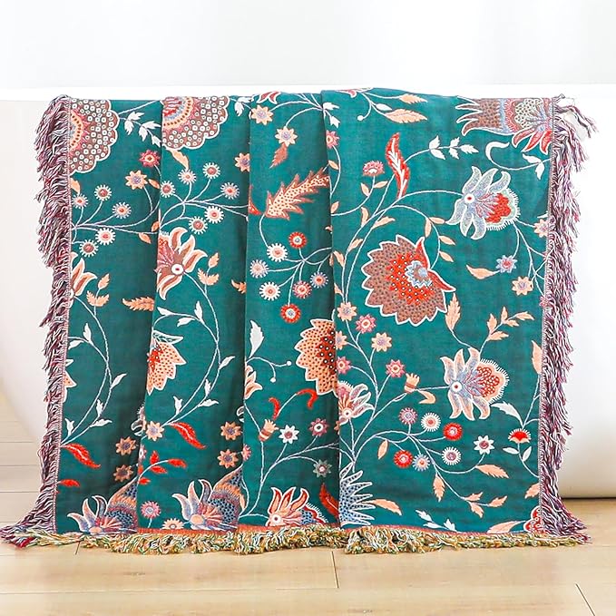 Boho Large Cotton Throw Blanket 80''x90'',Ultra Soft Rustic Quilt,Sofa Throw Cover with Tassels,Farmhouse Lightweight Knitted Throw for Bed,Travel,Couch,Home Decor-Ruum Studio Home