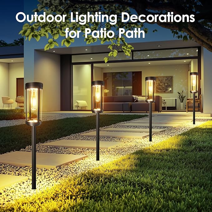 Solar Pathway Lights Outdoor Decor: Upgraded 4 Pack Bright Solar Powered Garden Lights Waterproof IP65, Long Lasting Decorative Outdoor Light for Yard Garden Patio Walkway Path (Warm White, 4 Pack)-Ruum Studio Home