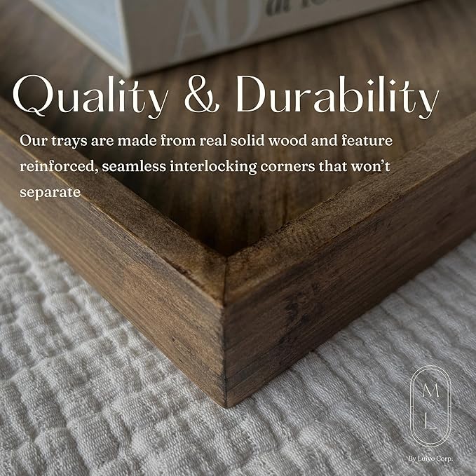 Medium Ottoman Wood Serving Tray- with Leather Handle Decorative Wooden 24 * 16 * 1.5 Inches Square Serving Tray Best for Coffee Table, Living Room and Kitchen-Ruum Studio Home