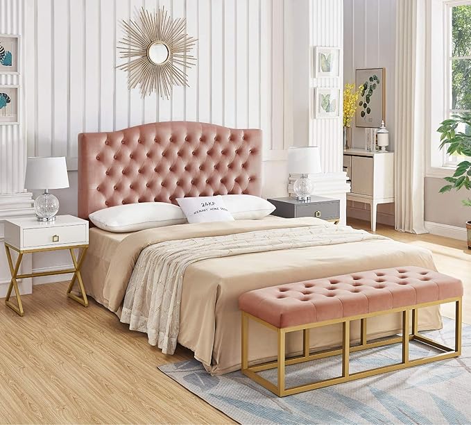 24KF Upholstered Tufted Button Velvet Headboard,Comfortable Fashional Headboard Queen/Full Size,Blush-Ruum Studio Home