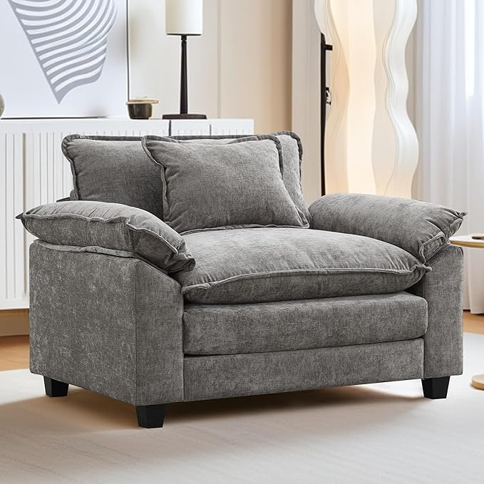 URRED Modular Sectional Sofa Comfy Cloud Couch, Modern Chenille Sofa Sleeper Deep Seat Couches with Ottoman/Pillows for Living Room (Gray, 53'')-Ruum Studio Home