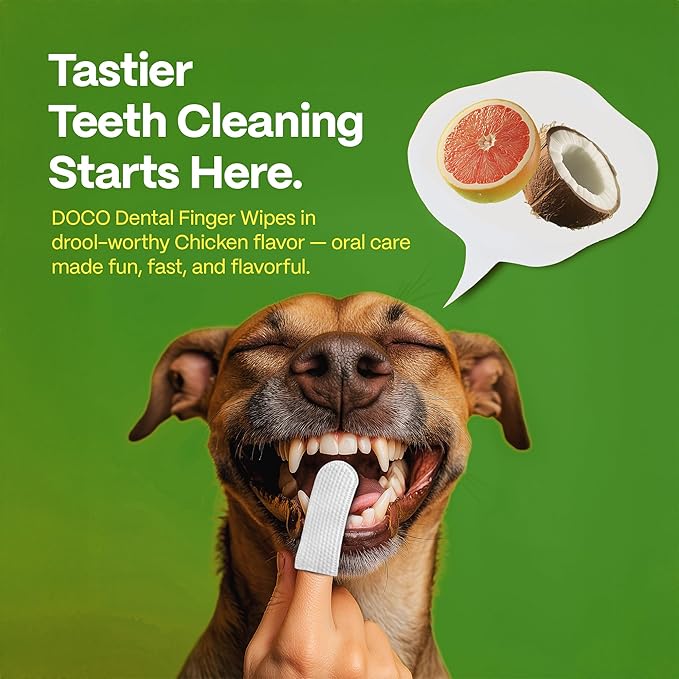 DOCO Dog Teeth Cleaning Wipes Dental Finger Wipes for Cats & Dogs Remove Plaque & Tartar, Freshen Breath, No Rinse, Easy Pet Tooth Cleaning Kit for Oral Care, Coconut & Grapefruit Flavor, 50 Count-Ruum Studio Home