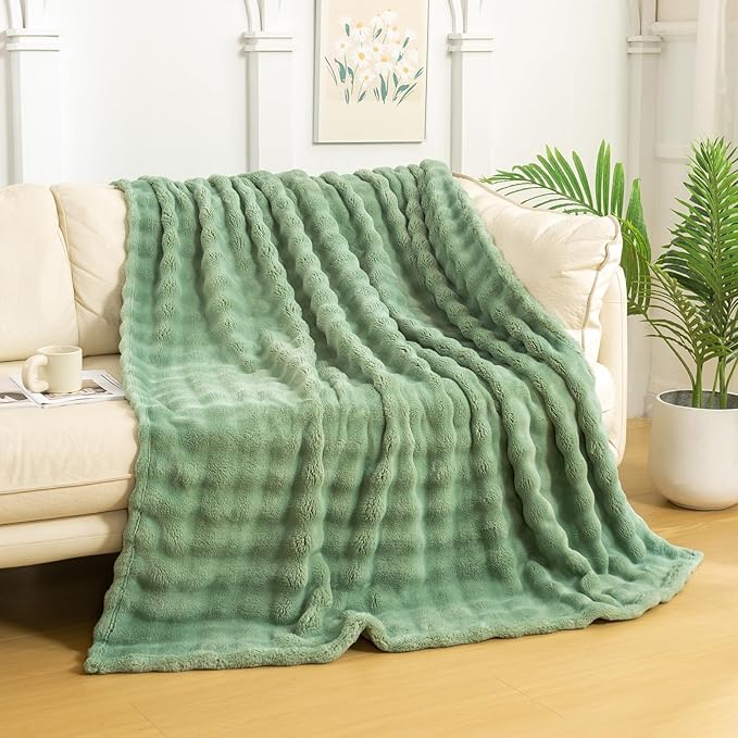YUSOKI Luxury 3D Bubble Throw Blanket 2lb,All Ages,Home Decoration, (Sage Green,50 * 60inches)-Ruum Studio Home