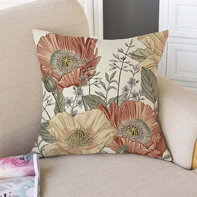 TSSOHU Vintage Flowers Pillow Cover Rustic Cotton Linen Decorative Square Throw Pillow Cover 18x18 Inch for Sofa Couch Decoration-Ruum Studio Home