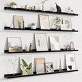 Picture Ledge Shelf for Wall, Floating Shelves Set of 4, 48 Inch Long Nursery Book Shelves for Toys Storage, Kids Bookshelf Wall Mounted for Books Photo Frames, Black-Ruum Studio Home