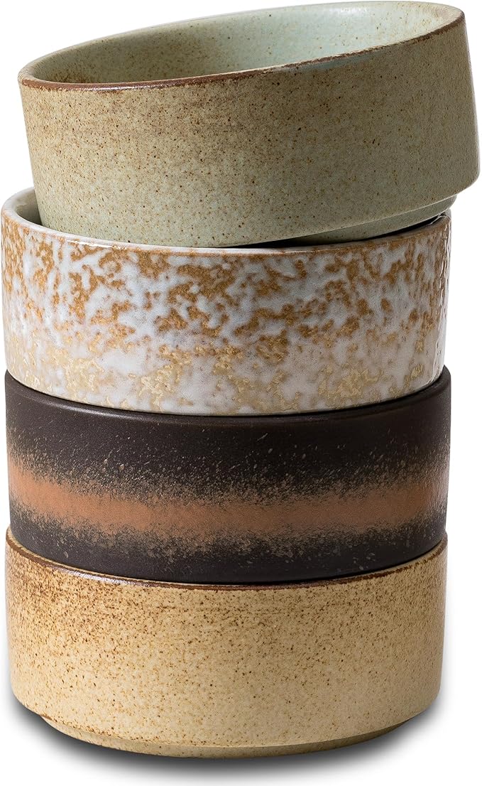 Ceramic Bowl Sets of 4, 4.5 Inches Mix Color, Small Bowls Set Farmhouse Vintage Color Bowls for Kitchen, 10 oz Bowl for Dessert, Dip, Side Dishes, Ice Cream, Fruit, Rice Dishwasher Microwave Safe-Ruum Studio Home