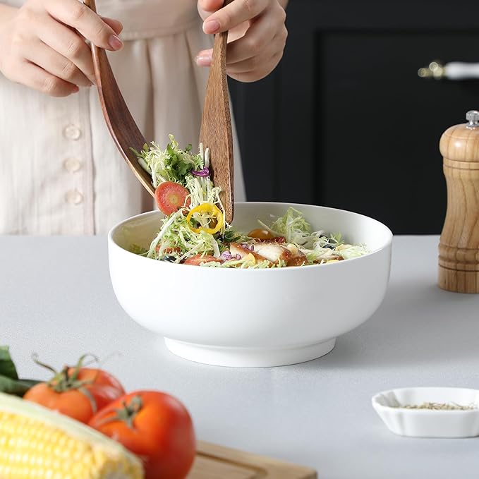 MALACASA Large Serving Bowls - 60 OZ (8") Salad Bowls Set of 2, White Mixing Bowls for Kitchen, Soup, Pasta and Dinner, Large Salad Bowls Set, Dishwasher & Oven Safe, Series REGULAR-Ruum Studio Home