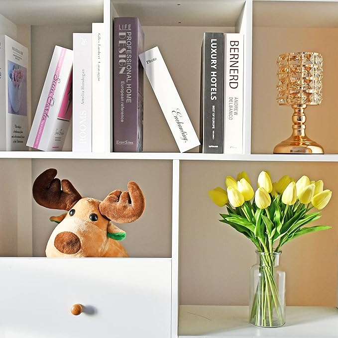 Mandy's Artificial Tulips 20 Stems Light Yellow PU Faux Flowers for Wedding Home Decor 13.5 Inch-Ruum Studio Home