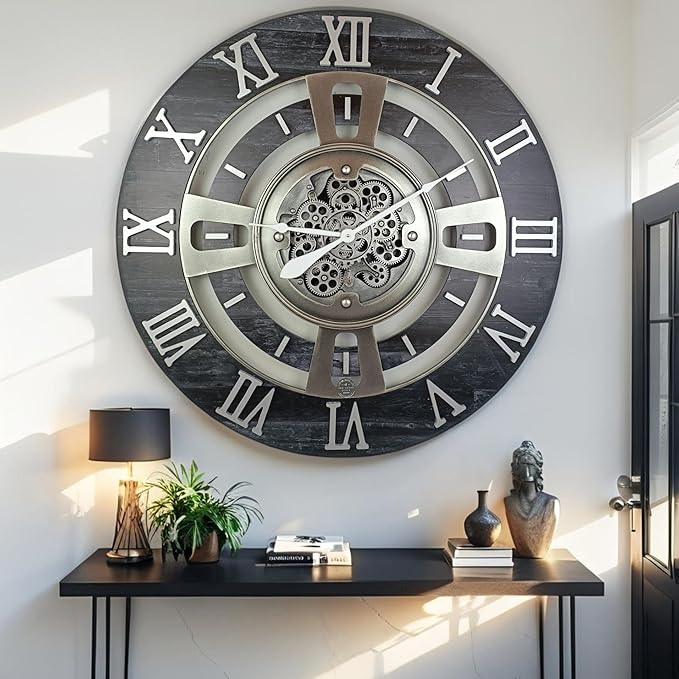 The Gears Clock Real Moving Gear Wall Clock England Line (Vintage Black, 24 inches (60 cm))-Ruum Studio Home