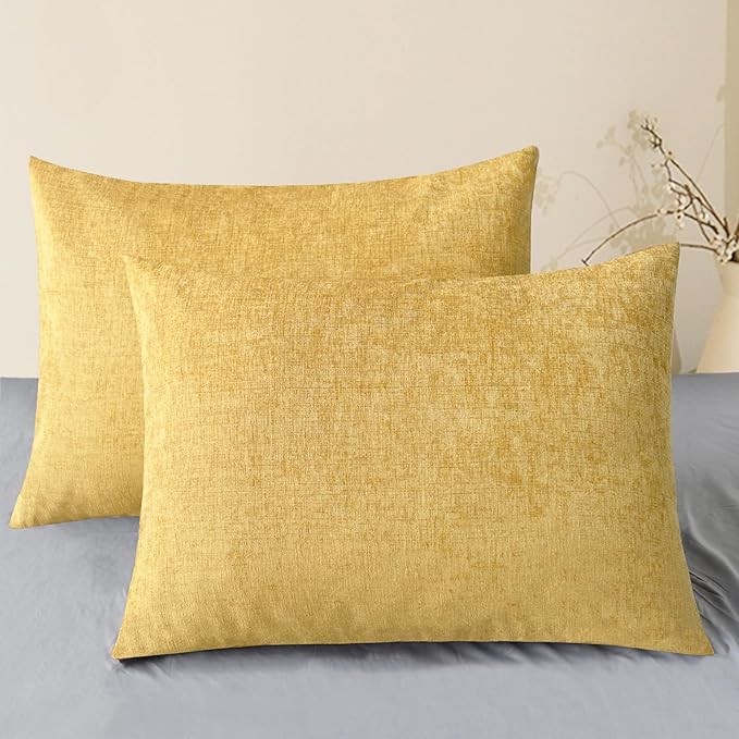 CaliTime Throw Pillow Covers Decorative 20 X 26 Inches Pack of 2 Cozy Chenille Standard Pillow Shams Cases for Couch Sofa Bed Living Room Home Gold-Ruum Studio Home