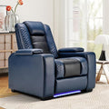 ANJ Power Home Theater Seating, PU Leather Electric Recliner Chair with Powered Headrest, Dual Motors Movie Reclining Chairs with LED Lights,USB Port, Cup Holders, Hidden Arm Storage (Blue & Black)-Ruum Studio Home