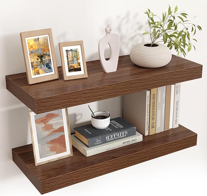 Floating Shelves - 2 Large Wall Mounted Shelves with Invisible Brackets, Long Wood Floating Wall Shelf for Living Room, Bedroom, Kitchen (Walnut, 24" W x 9" D x 1.5" H)-Ruum Studio Home