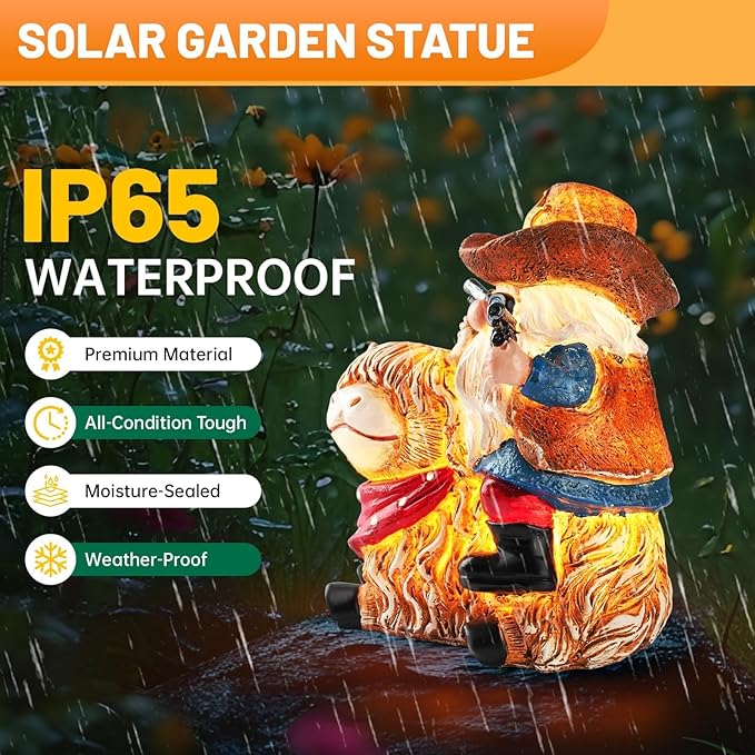 Solar Highland Cow Gnome Statue - Hand-Painted Resin Outdoor Decor for Garden & Yard, Unique Mothers Day Birthday Gifts for Grandma Women (Weatherproof)-Ruum Studio Home