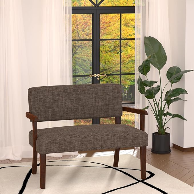 Accent Chair 2 Seat, Arm Chairs with Soft Seat and Armrests for Living Room, Love seat for Dining, Reading, and Waiting Rooms (Brown)-Ruum Studio Home