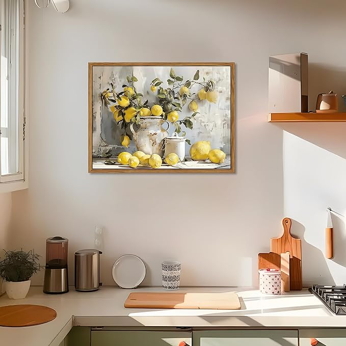 Framed Lemon Kitchen Wall Decor for Dining Room - Vintage Mustard French's Yellow Lemon Kitchen Wall Art, Rustic Oil Paintings Posters Prints for Bathroom Living Room Bedroom 8x10 inch-Ruum Studio Home