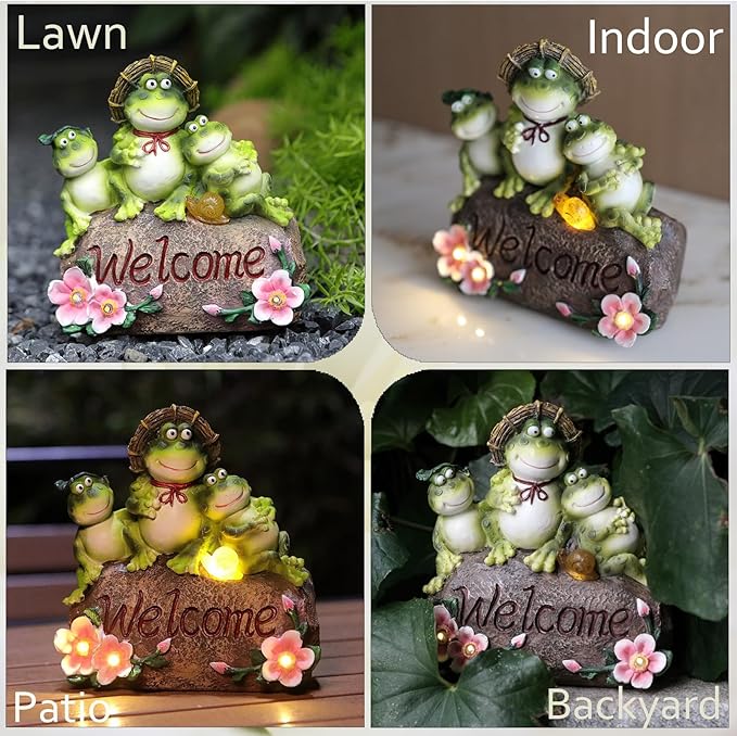 Funny Frog Statues For Garden - 7'' Mothe & Sons Solar Frog Garden Decor Frog Garden Statue For Yard Patio porch Lawn Birthday Christmas Thanksgiving Housewarming Frog Gifts For Women Mother.-Ruum Studio Home